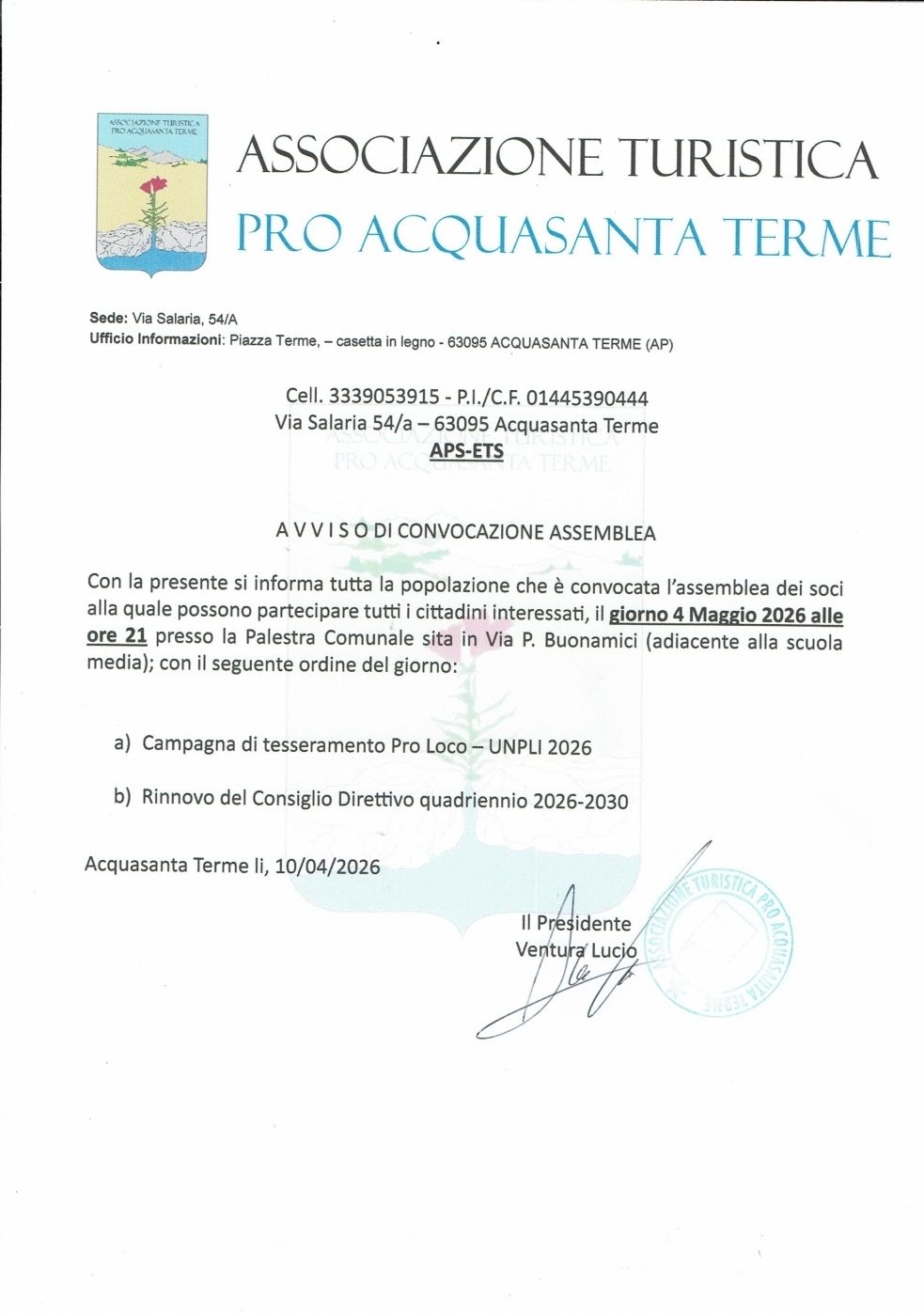 Assemblea pubblica – Pro Acquasanta Terme