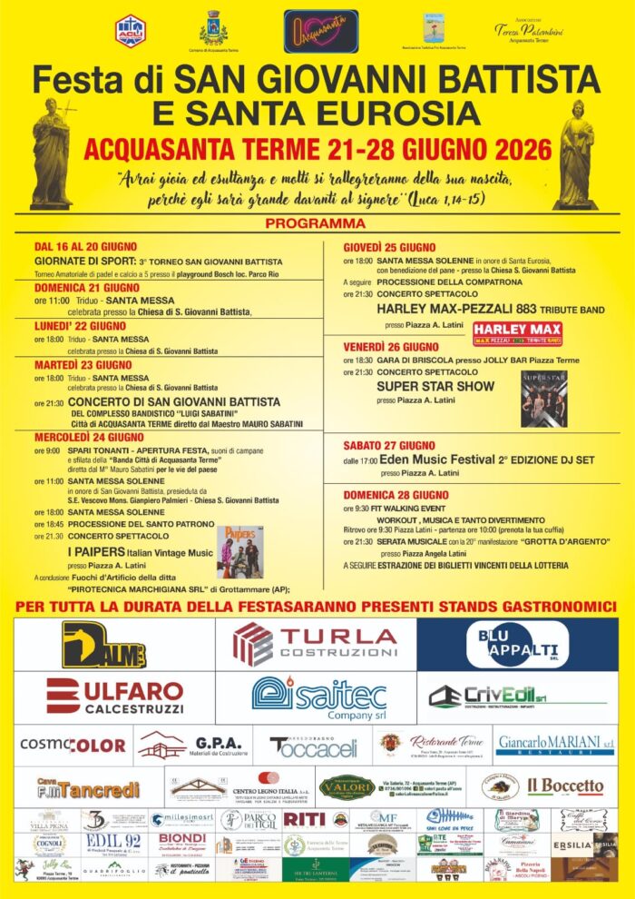 programma religioso e civile della Festa Patronale di Acquasanta Terme
