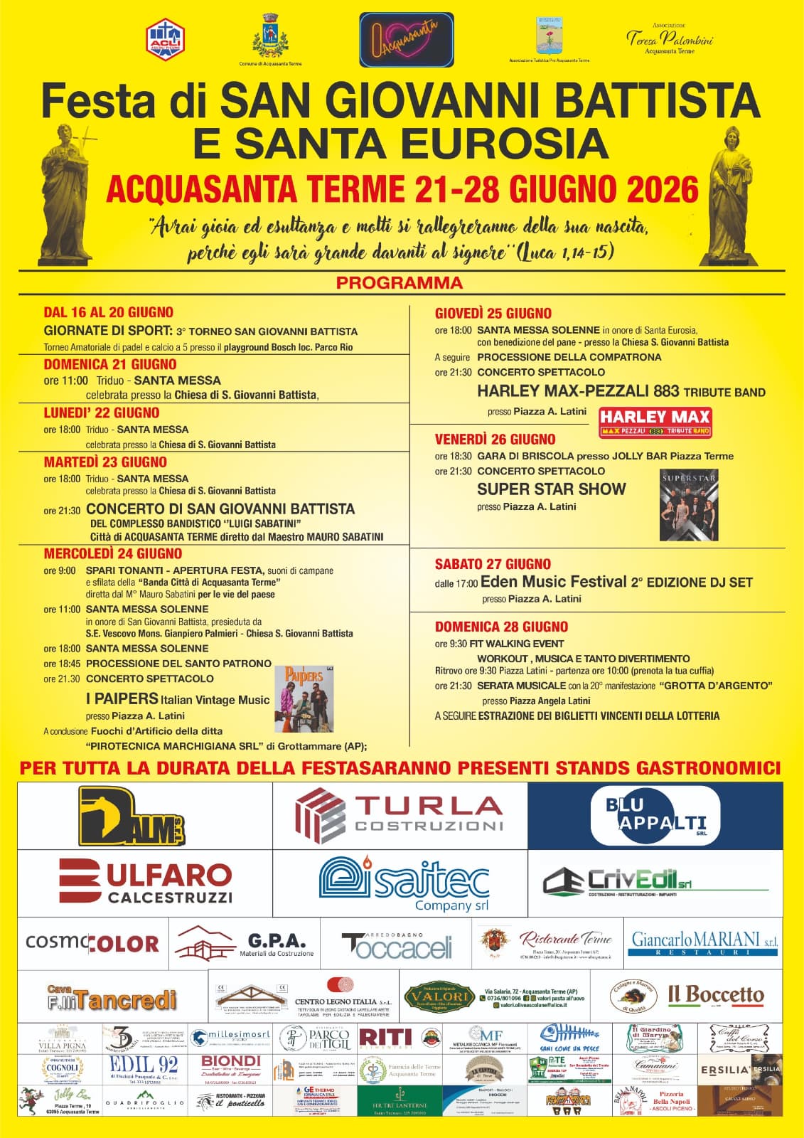 programma religioso e civile della Festa Patronale di Acquasanta Terme